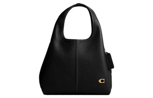 COACH Lana 23 Solid Gold Label Zipper Quilted Hardware Buckle Pebble Pattern Leather Single Shoulder Handbag Medium Size Women's Black