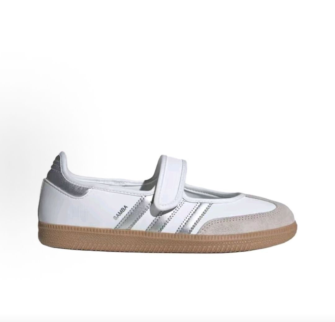 حذاء adidas Samba Mary Jane أبيض وفضي أصلي 100%