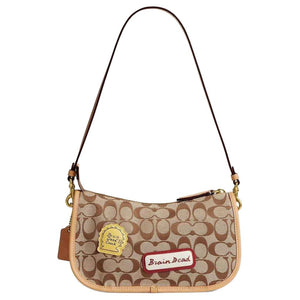 COACH x Brain Dead Collaboration Waverly 24 Brass Metal Hardware Fabric Cowhide Leather Crossbody Shoulder Bag Small Women's Khaki