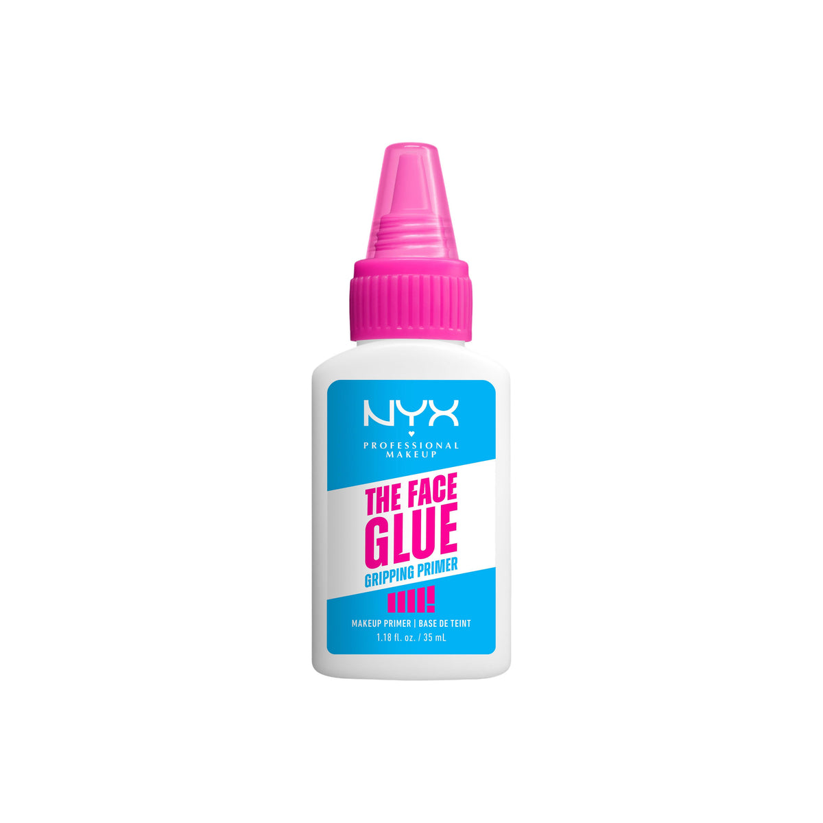 برايمر مثبت المكياج بشعار NYX، عبوة بيضاء بغطاء وردي من الأمام