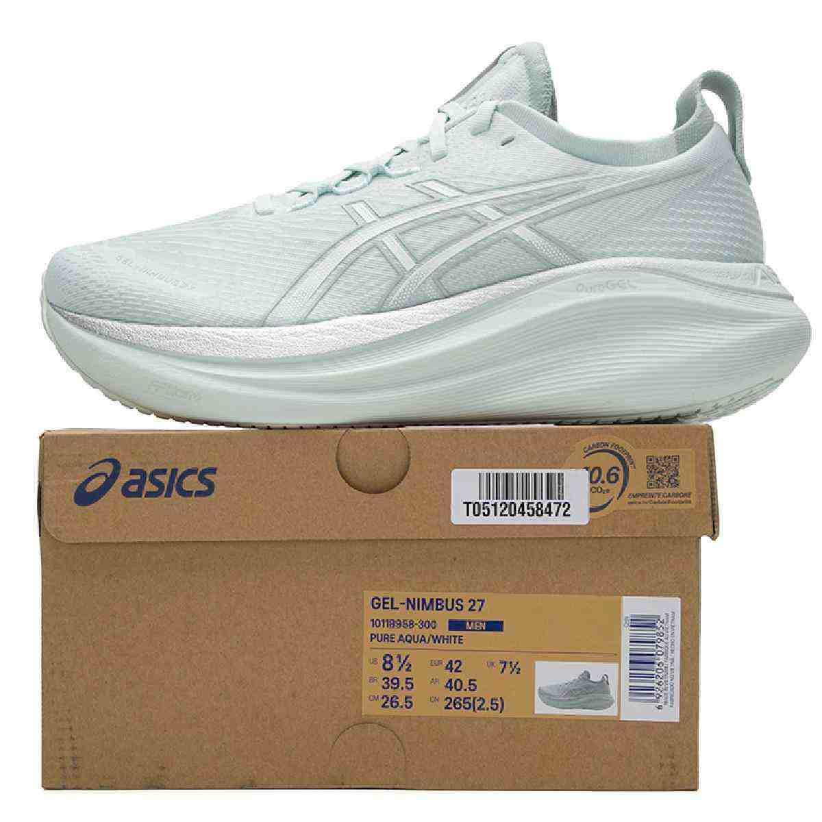 حذاء جري ASICS Gel-Nimbus 27 مريح بلون Pure Aqua.