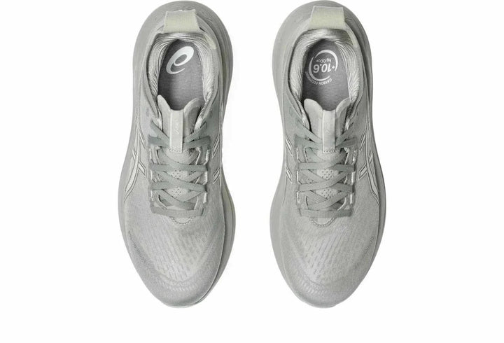 حذاء جري رمادي GEL-NIMBUS 27 بتصميم جاكارد هندسي ونعل HYBRID ASICSGRIP.