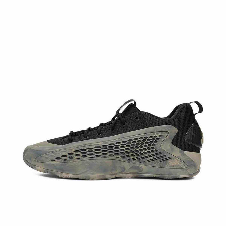 adidas A.E. 1 modern black sports shoes with camo details and mesh upper.