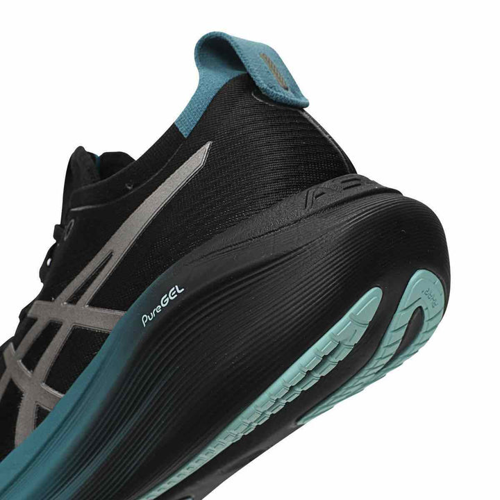 ASICS Gel-Nimbus 27 black sneaker with PureGEL cushioning and advanced grip sole.