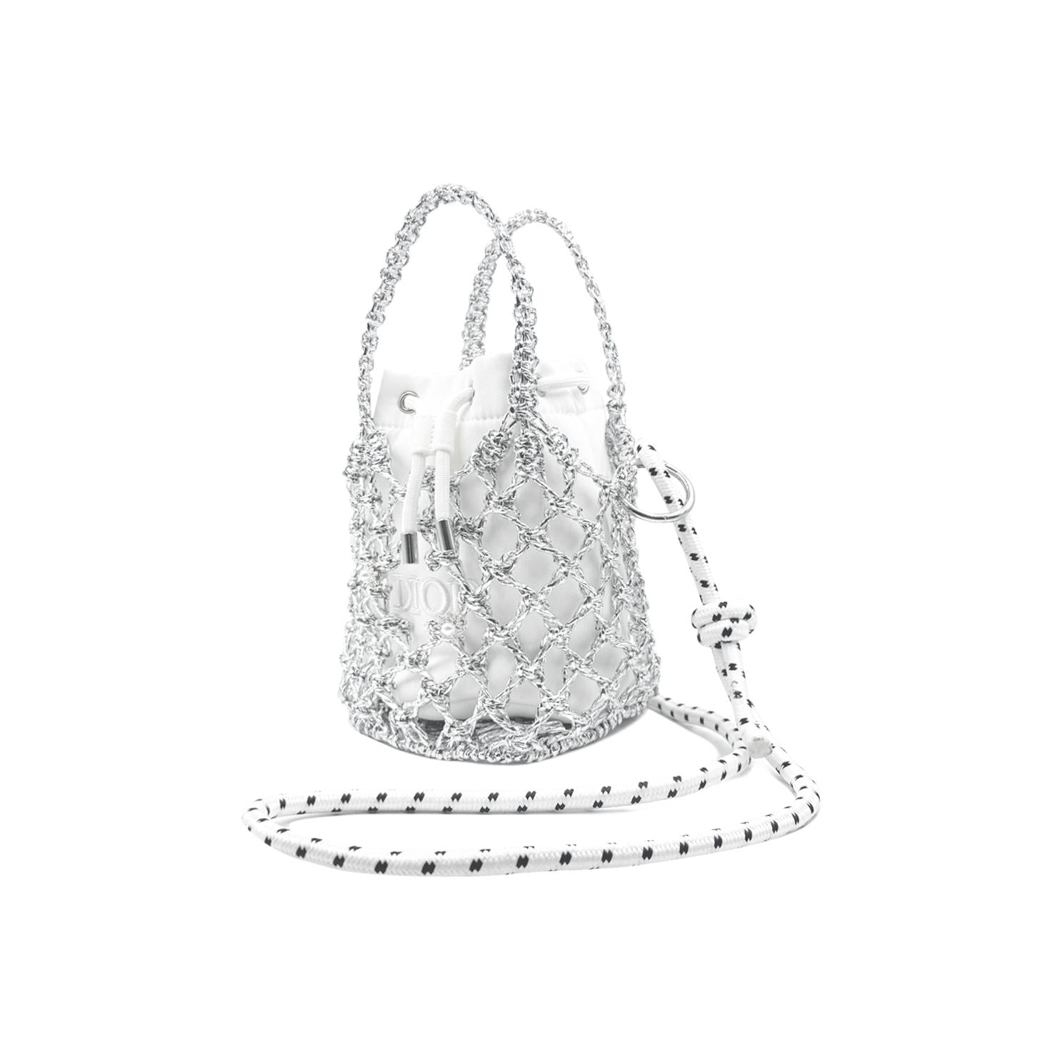 [Custom Makeup Bag] DIOR Chuyi Culture Moonlight Galaxy blingbling Sweet Daily Elegant Hollow Canvas Drawstring Handheld Bucket Bag Silver White