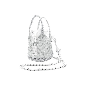 [Custom Makeup Bag] DIOR Chuyi Culture Moonlight Galaxy blingbling Sweet Daily Elegant Hollow Canvas Drawstring Handheld Bucket Bag Silver White