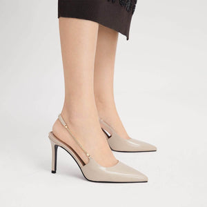 حذاء كعب عالي Slingback لامع بتفاصيل سحاب CHARLES & KEITH.