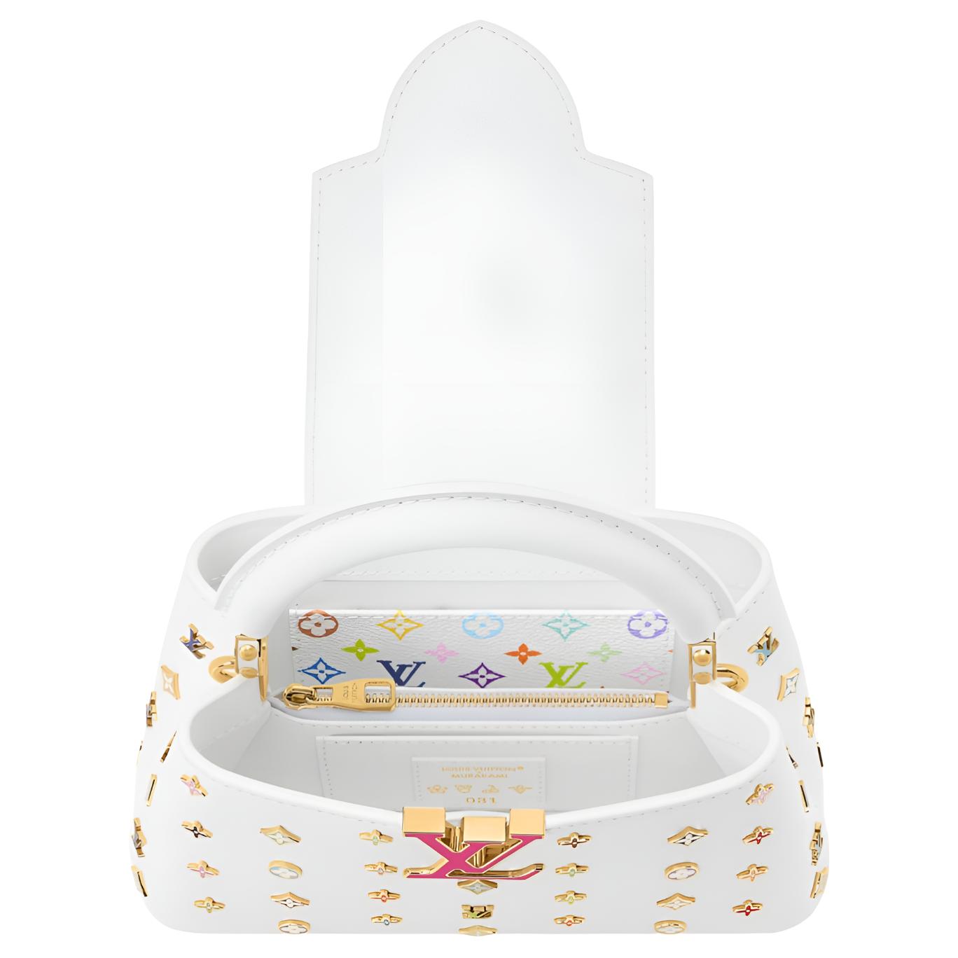 LOUIS VUITTON x Takashi Murakami Takashi Murakami Collaboration Capucines EW White Sancai Multicolor Monogram Full Metal Initials Logo Cowhide Single Shoulder Crossbody Handbag Mini Women's White