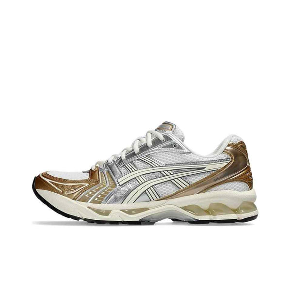 GEL-KAYANO 14 White/Cream sneaker with advanced GEL cushioning and TRUSSTIC support system.
