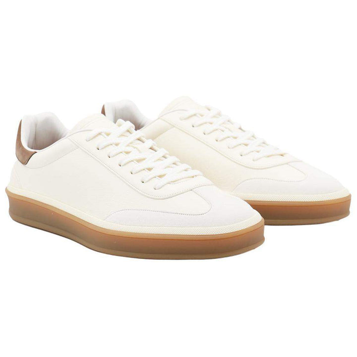 حذاء لورو بيانا سنيكرز تنس ووك جلد غزال أبيض أنيق مع نعل مطاطي وشعار محفور