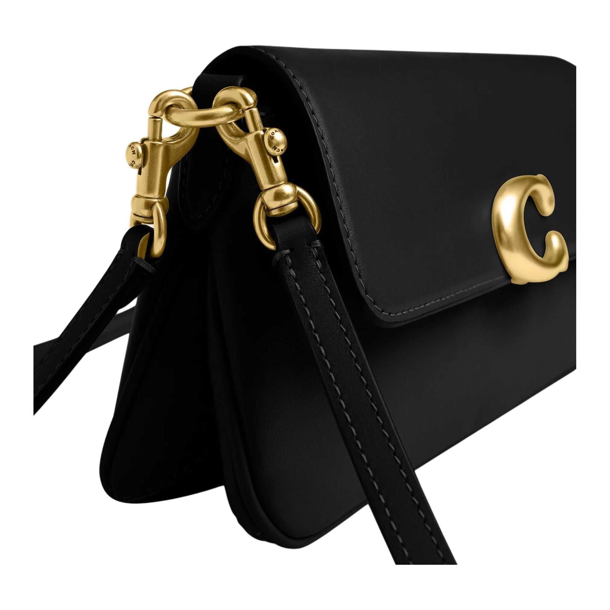 COACH Jet 25 Logo Leather Crossbody Black.