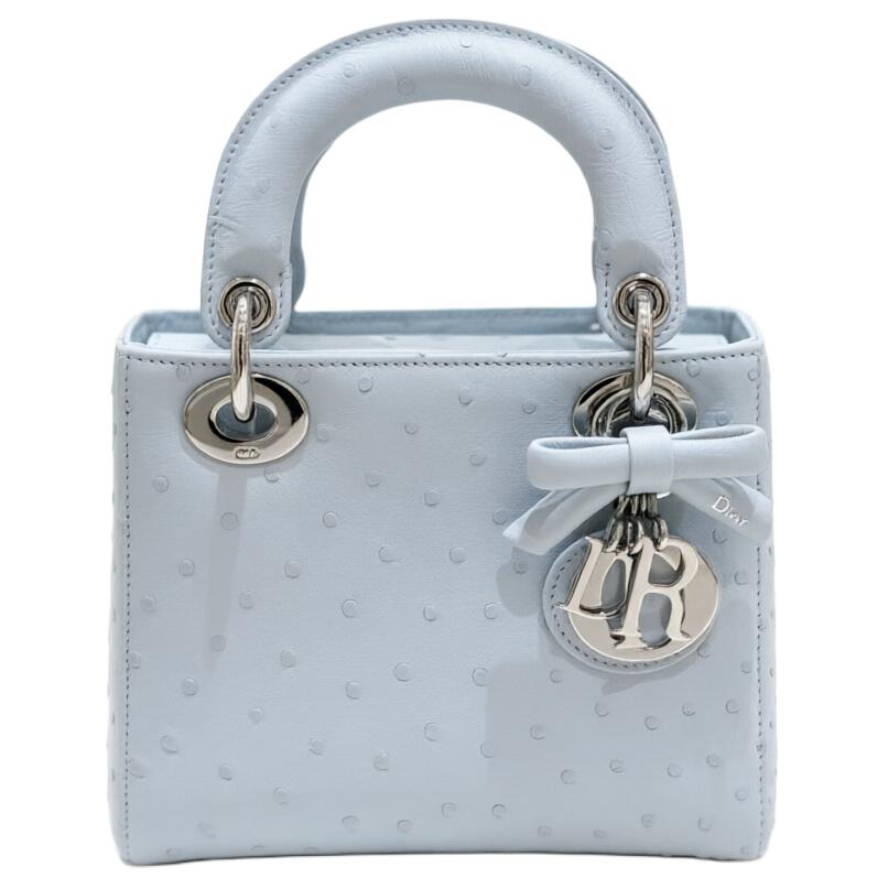 شنطة Lady Dior جلد نعام باللون الأزرق السماوي