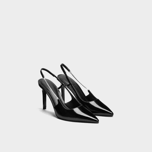 Black open-back pointed-toe heeled shoes with chain detail from CHARLES&KEITH.