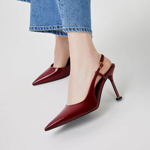 CHARLES & KEITH حذاء كعب عالي Slingback نسائي لامع بمقدمة مدببة.