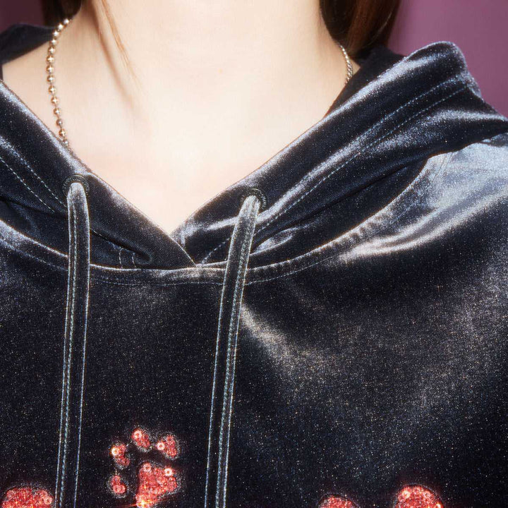 Velvet black hoodie with red sequin Juicy graphic from Juicy Couture.