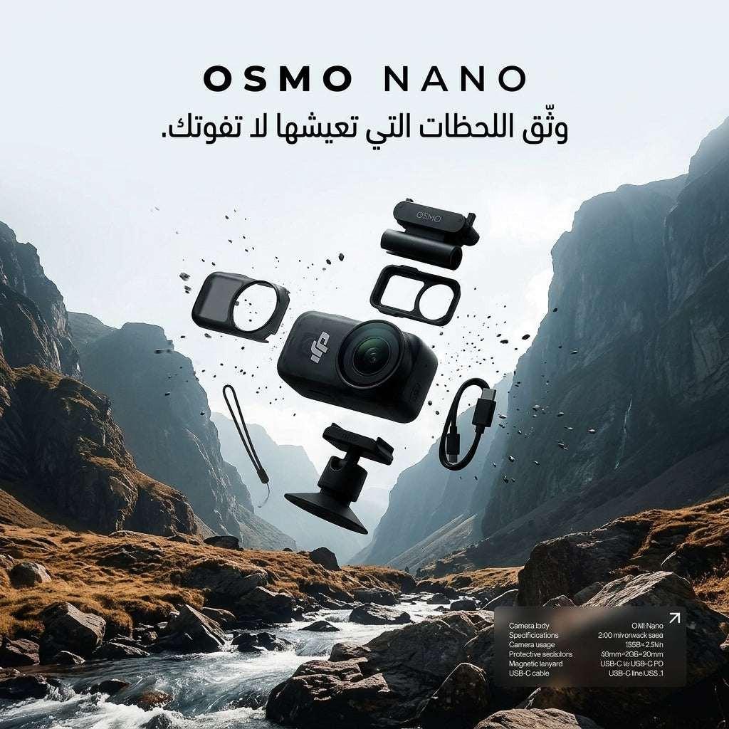 كاميرا رياضية DJI Osmo Nano مغناطيسية 64GB أسود.