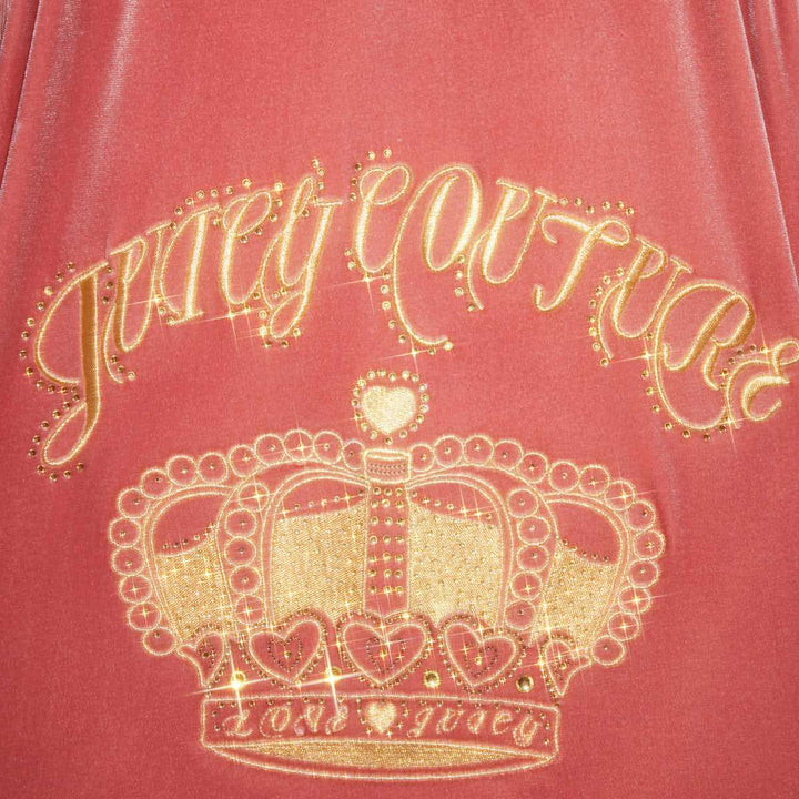 Pink velvet jacket with Juicy Couture logo and embellished crown embroidery.