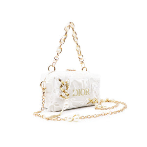 DIOR [Custom Makeup Bag] Steam Puppet Armstanton Love Letter Metal Chain Plant Fiber Low Luxury Artistic Style Portable Storage Shoe Crossbody Handbag Platinum