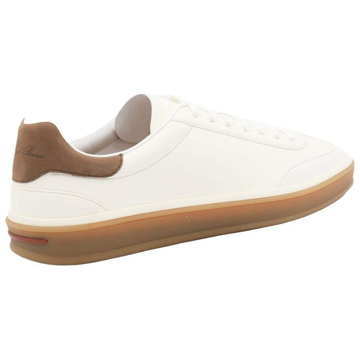 حذاء لورو بيانا سنيكرز تنس ووك جلدي أبيض بني بأربطة ونعل مطاطي