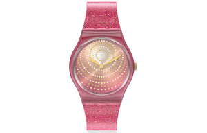 SWATCH Gent Quartz Movement 30m Water Resistance Women's Watch Swiss Watch 34*39.2mm Pink Dial Plastic Case Silicone Strap