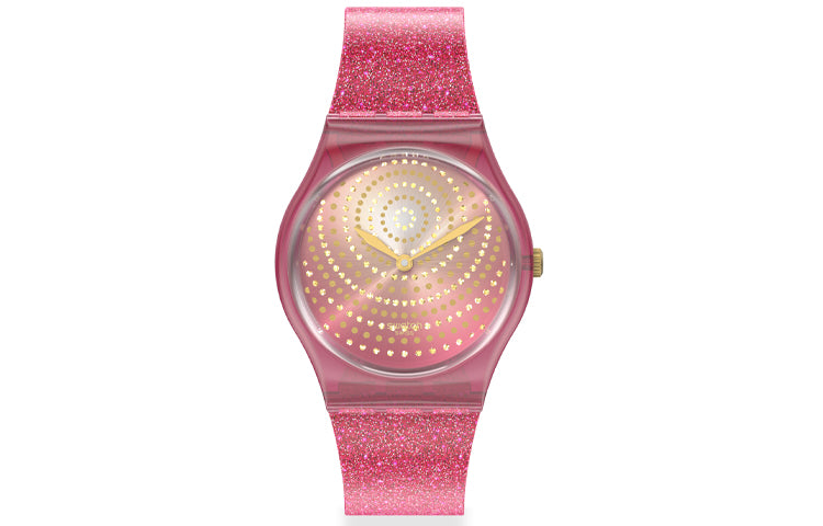 SWATCH Gent Quartz Movement 30m Water Resistance Women's Watch Swiss Watch 34*39.2mm Pink Dial Plastic Case Silicone Strap