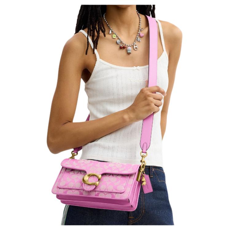 COACH x BRAIN DEAD Collaboration Tabby 26 External Zipper Bag Fabric with Cowhide Single Shoulder Bag Medium Size Women's Rose Red
