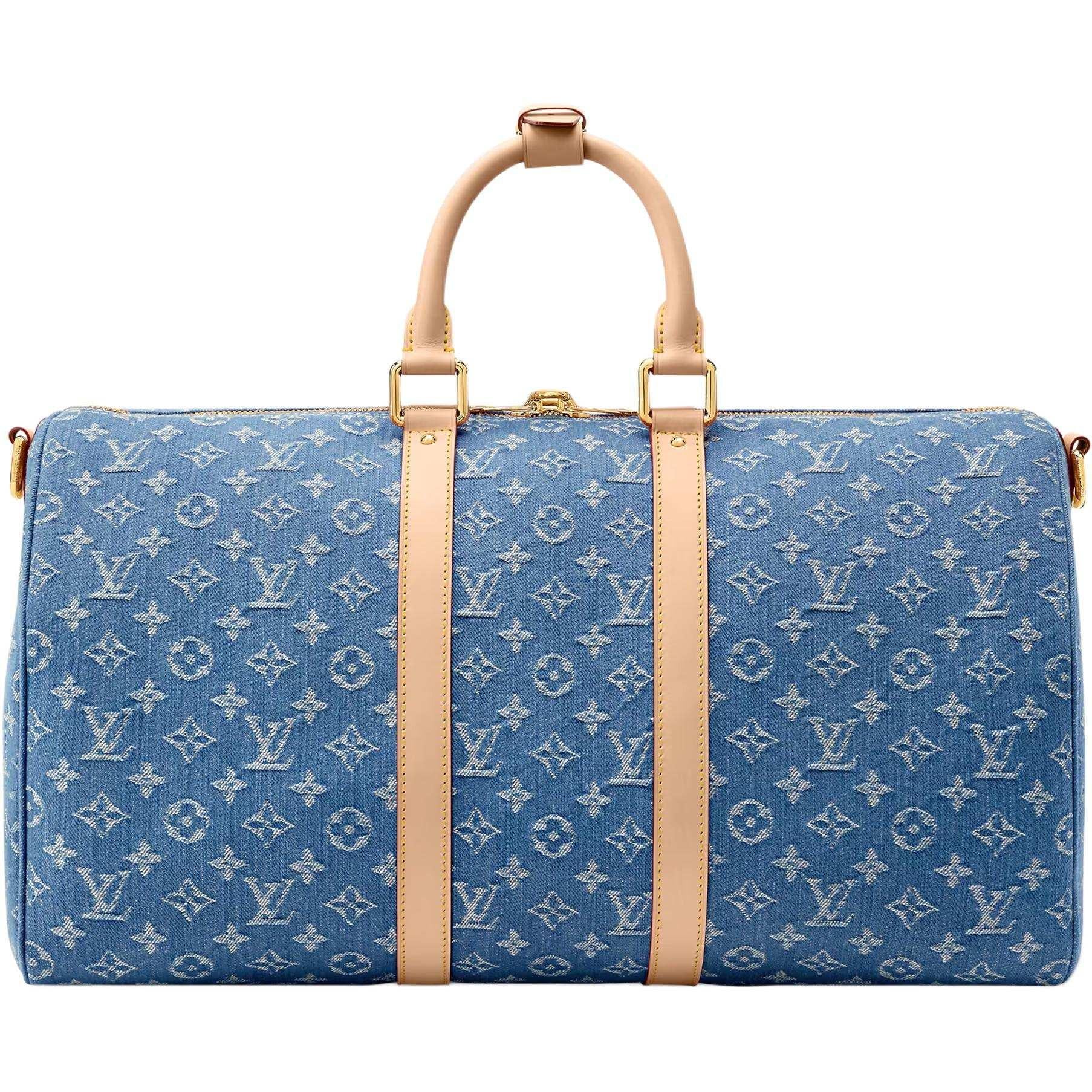 حقيبة سفر Louis Vuitton Keepall قماش Denim باللون الأزرق.