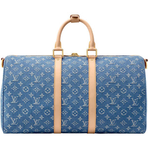 حقيبة سفر Louis Vuitton Keepall قماش Denim باللون الأزرق.