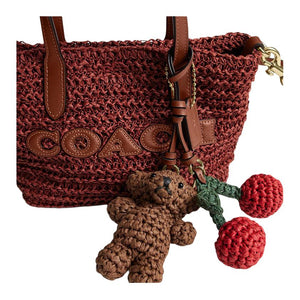 COACH City 15 Brand Logo Detachable Shoulder Strap Straw Textured Calfskin Tote Tote Mini Women's Straw Color Combination Reddish
