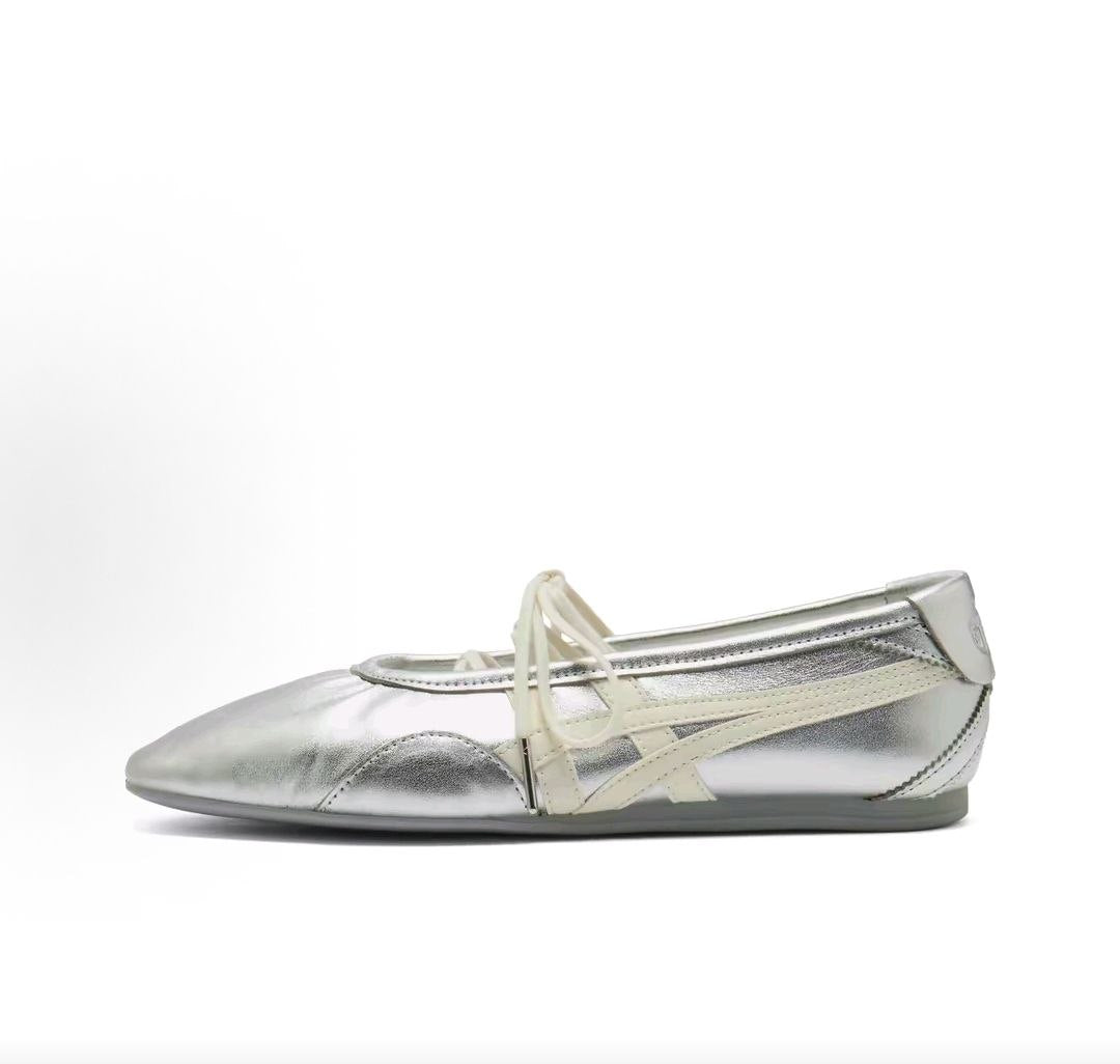 Onitsuka Tiger GYMNARINA Summer Fashionable Comfortable High-End Ballet Style Mary Jane Shoes for Women in Silver
