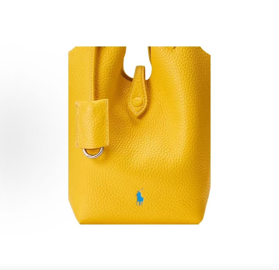 Ralph Lauren Polo Play iconic pony embossed hardware hobo bag, small leather tote bag, women's, yellow