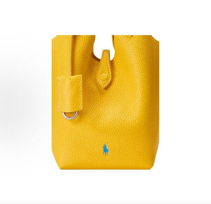 Ralph Lauren Polo Play iconic pony embossed hardware hobo bag, small leather tote bag, women's, yellow