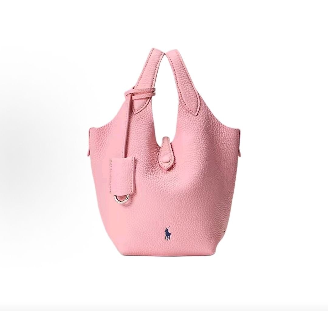 Ralph Lauren Polo Play Signature Pony Embossed Hardware Hobo Bag, Leather Shoulder/Handbag, Small Size, Women's, Marshmallow Pink