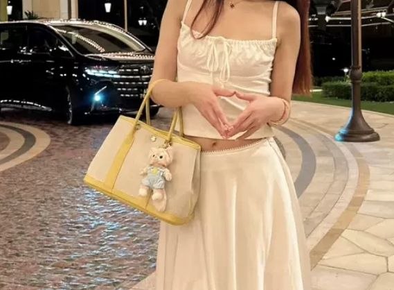 حقيبة يد قماشية أنيقة باللون البيج والأصفر Tote Bag