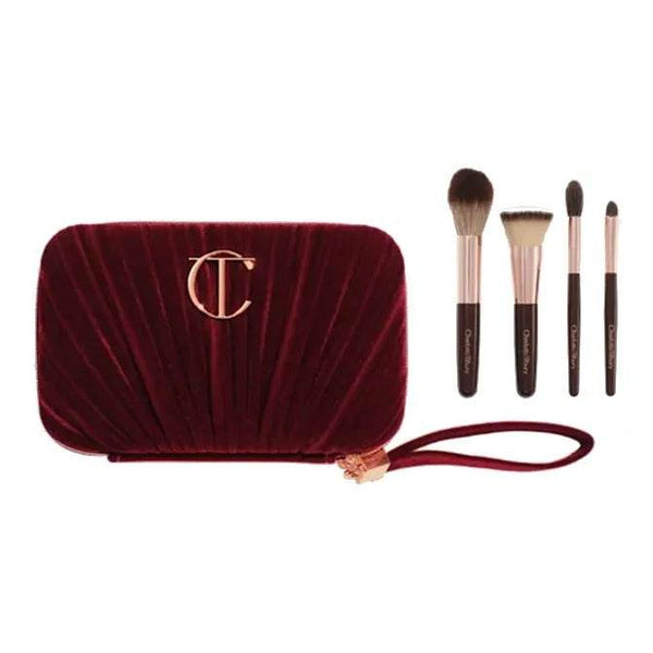 طقم فرش المكياج هوليوود ميني مع حقيبة مخملية حمراء فاخرة للميك أب المثالي والدمج السلس