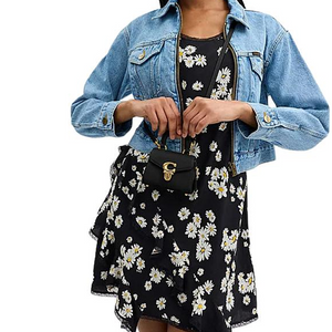 COACH Sammy 12 Metal Logo Locking Strap Detachable Cowhide Leather Crossbody Handbag Mini Women's Black