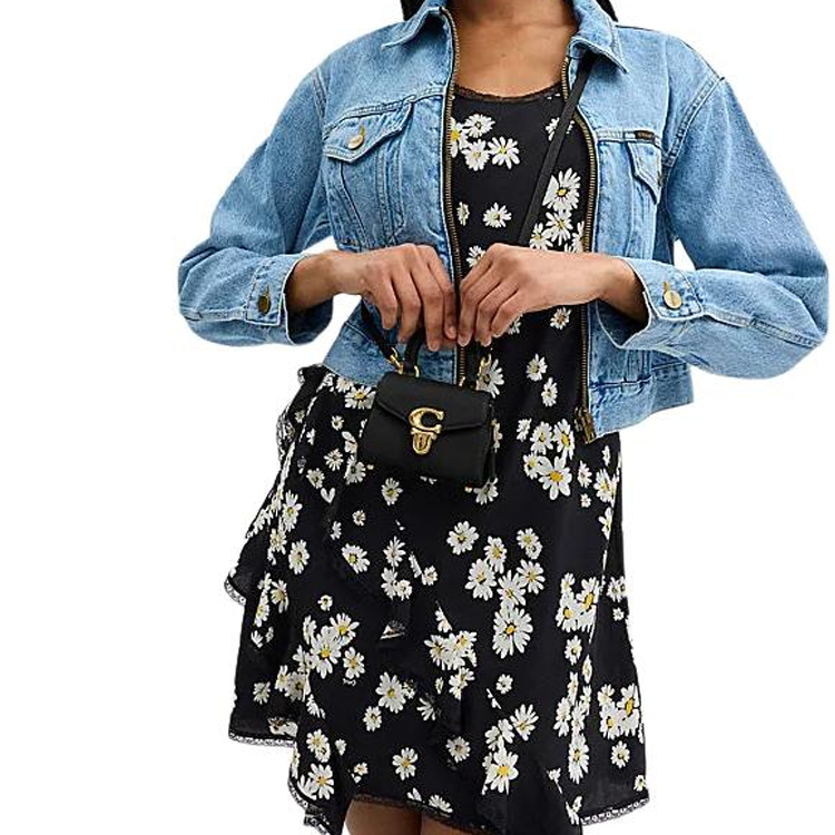 COACH Sammy 12 Metal Logo Locking Strap Detachable Cowhide Leather Crossbody Handbag Mini Women's Black