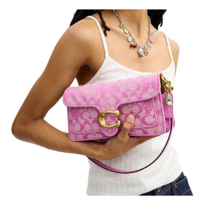 COACH x BRAIN DEAD Collaboration Tabby 26 External Zipper Bag Fabric with Cowhide Single Shoulder Bag Medium Size Women's Rose Red