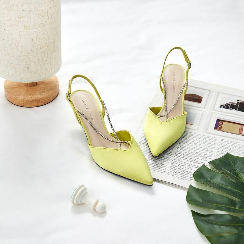 حذاء Heels كعب قصير أصفر ليموني بحزام كريستال CHARLES & KEITH.