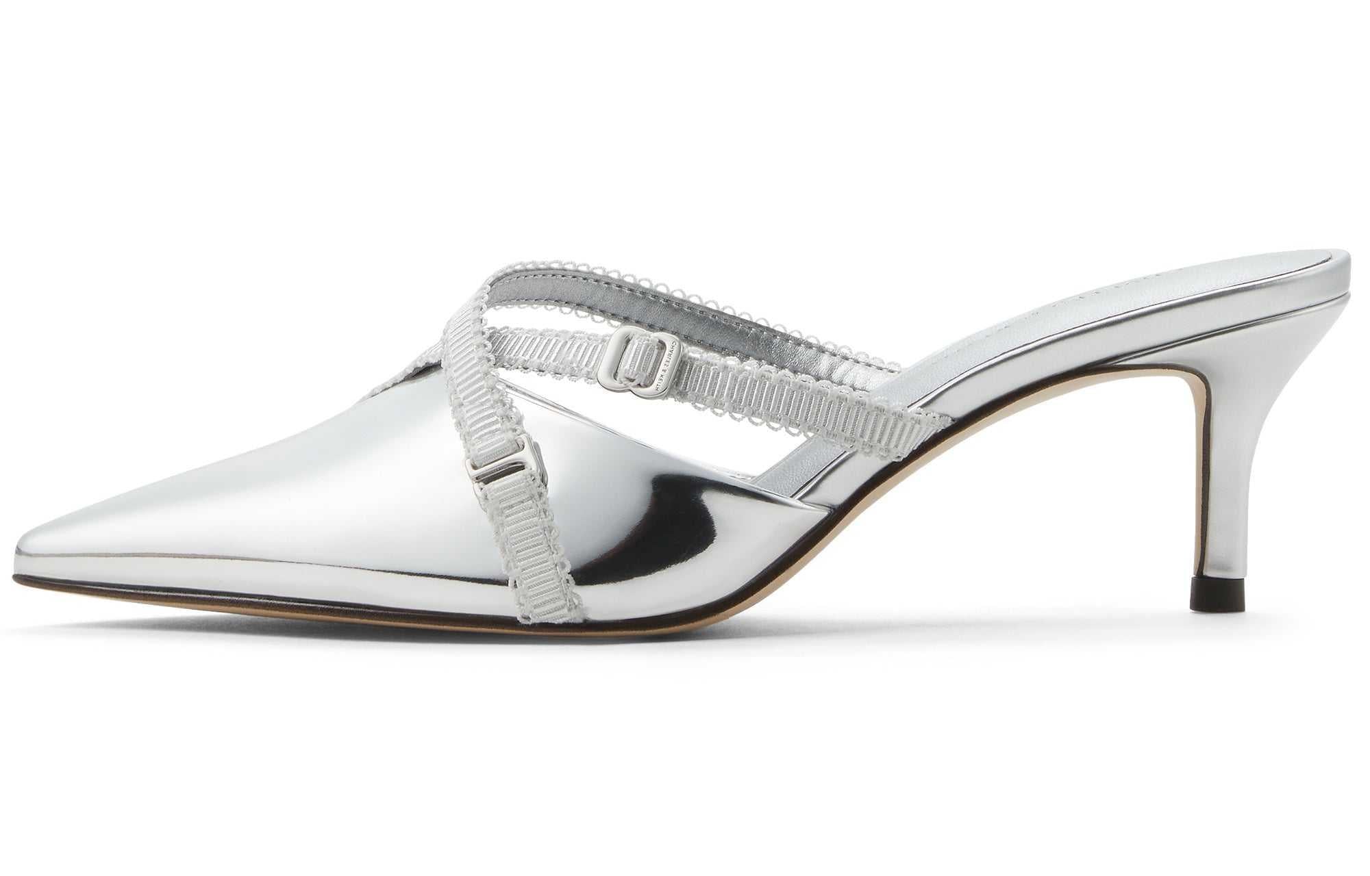 حذاء Mule نسائي مدبب بكعب قصير وأشرطة متقاطعة CHARLES & KEITH.