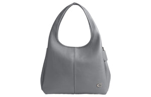 COACH Lana 34 Solid Color Silver Logo Pattern Zipper Compartment Quilted Hardware Buckle Polished Pebble Leather Handbag Large Women's Dark Gray