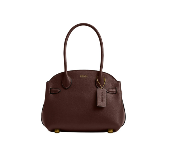 COACH Empire Carryall 21 حقيبة جلد حبيبي بني داكن مع لمسات ذهبية، تصميم أنيق ومنظم للنساء