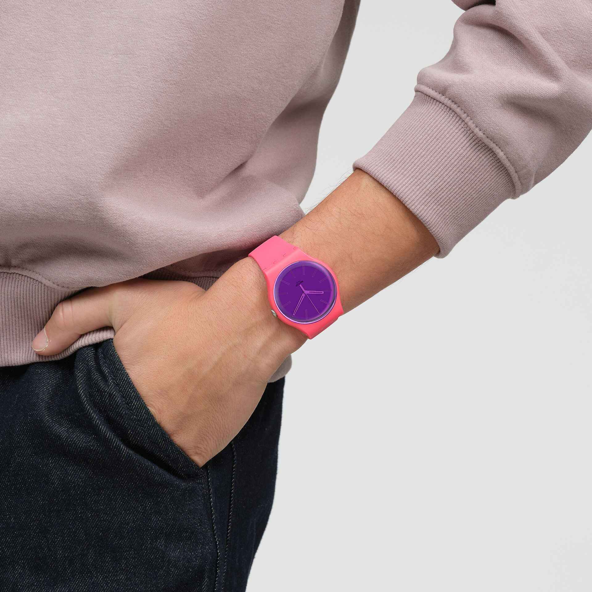 SWATCH Swatch Essentials Quartz Movement 30m Water Resistance Unisex 41mm Purple Dial Biogenic Case Silicone Strap