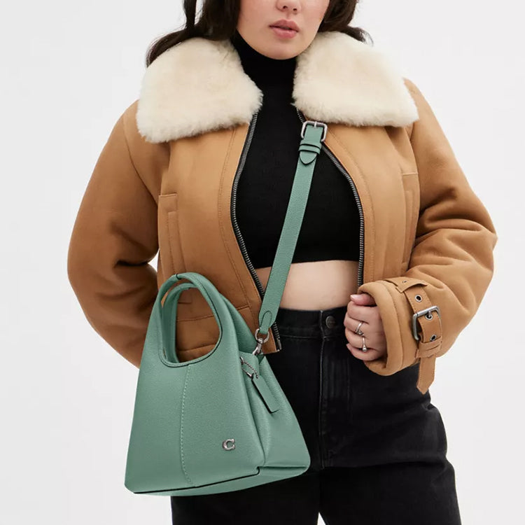 COACH Lana 23 Solid Color Black Label Logo Zipper Compartment Quilted Hardware Buckle Polished Pebble Pattern Leather Handbag Shoulder Bag Medium Women's Blue Crystal