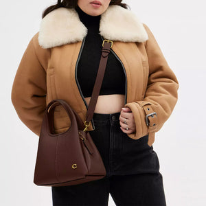 COACH Lana 22 Metal Logo Polished Pebble Leather Handbag Small Size Women's Brass Maple Color