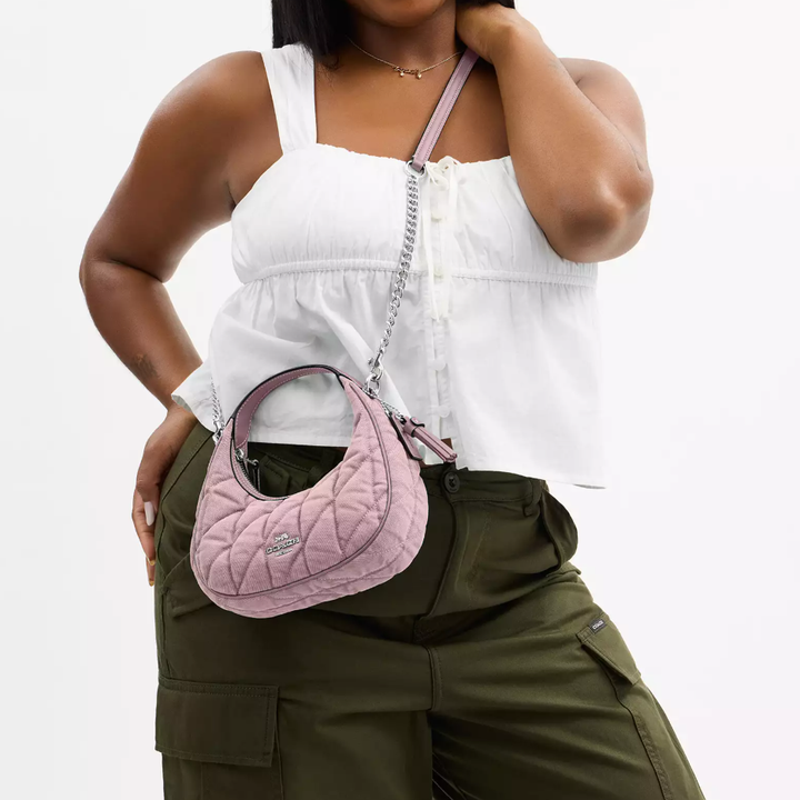 COACH CARMEN 20 Logo Detachable shoulder strap Denim in smooth leather Crossbody shoulder tote Mini Women's Carnation