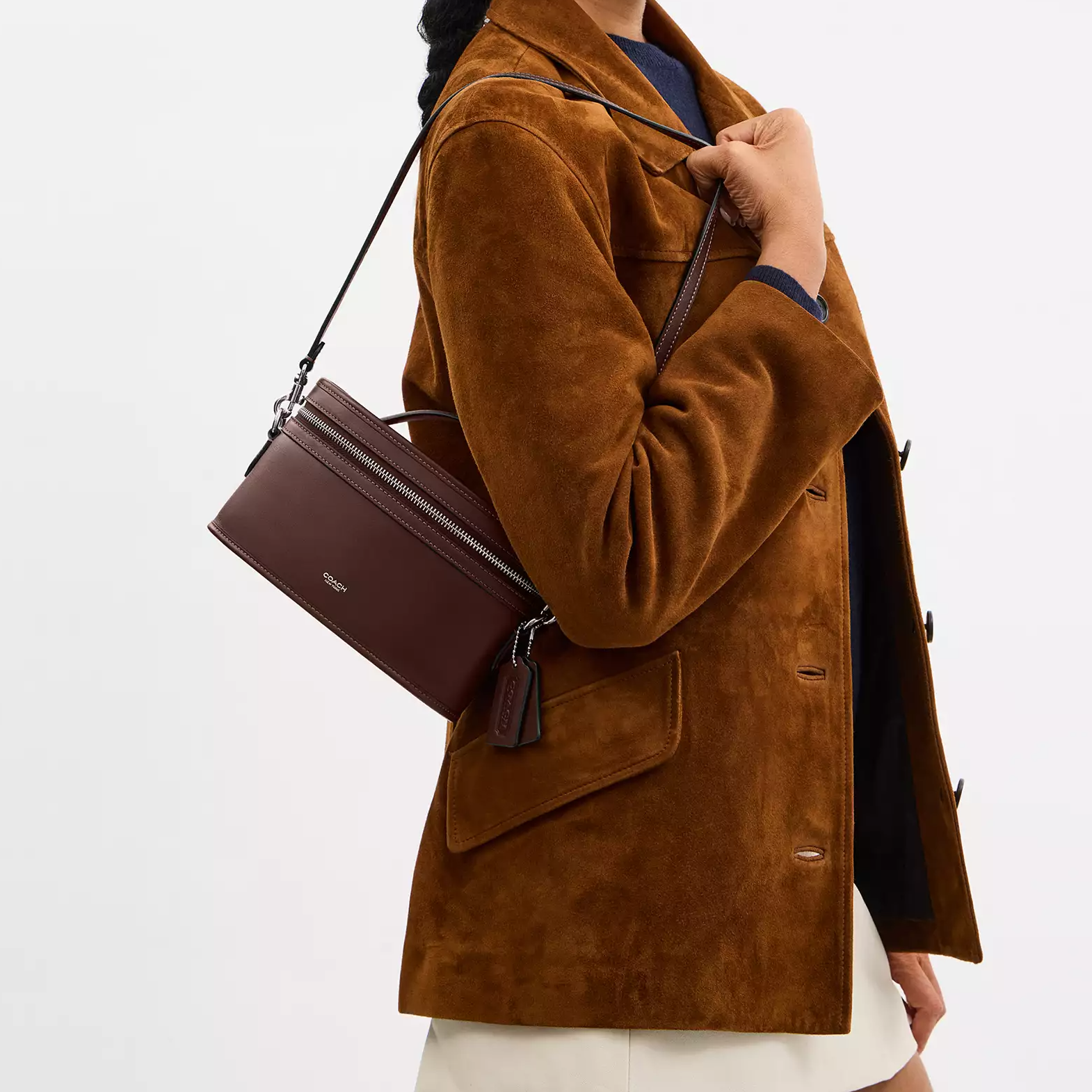 COACH Trail 21 Brand Logo Leather Single Shoulder Crossbody Handbag Small Women's Maple Color