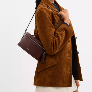 COACH Trail 21 Brand Logo Leather Single Shoulder Crossbody Handbag Small Women's Maple Color