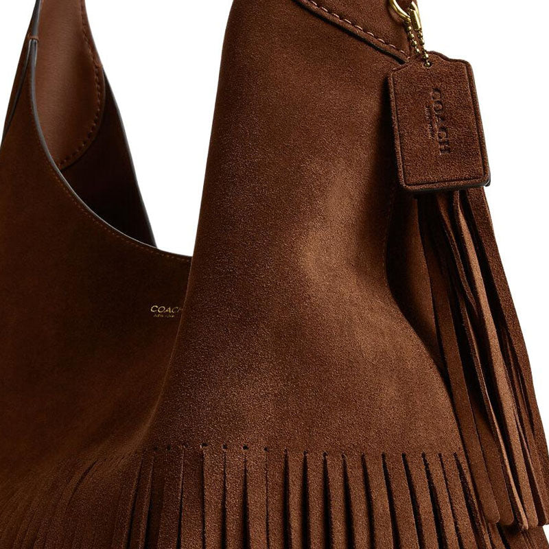 COACH Brooklyn 39 Fringe Swinging Fringe Trim Suede Single Shoulder Bag Large Women's Warm Brown