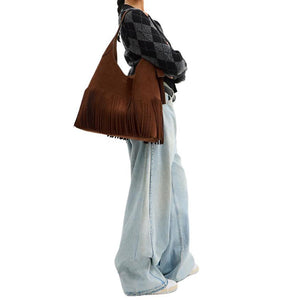 COACH Brooklyn 39 Fringe Swinging Fringe Trim Suede Single Shoulder Bag Large Women's Warm Brown